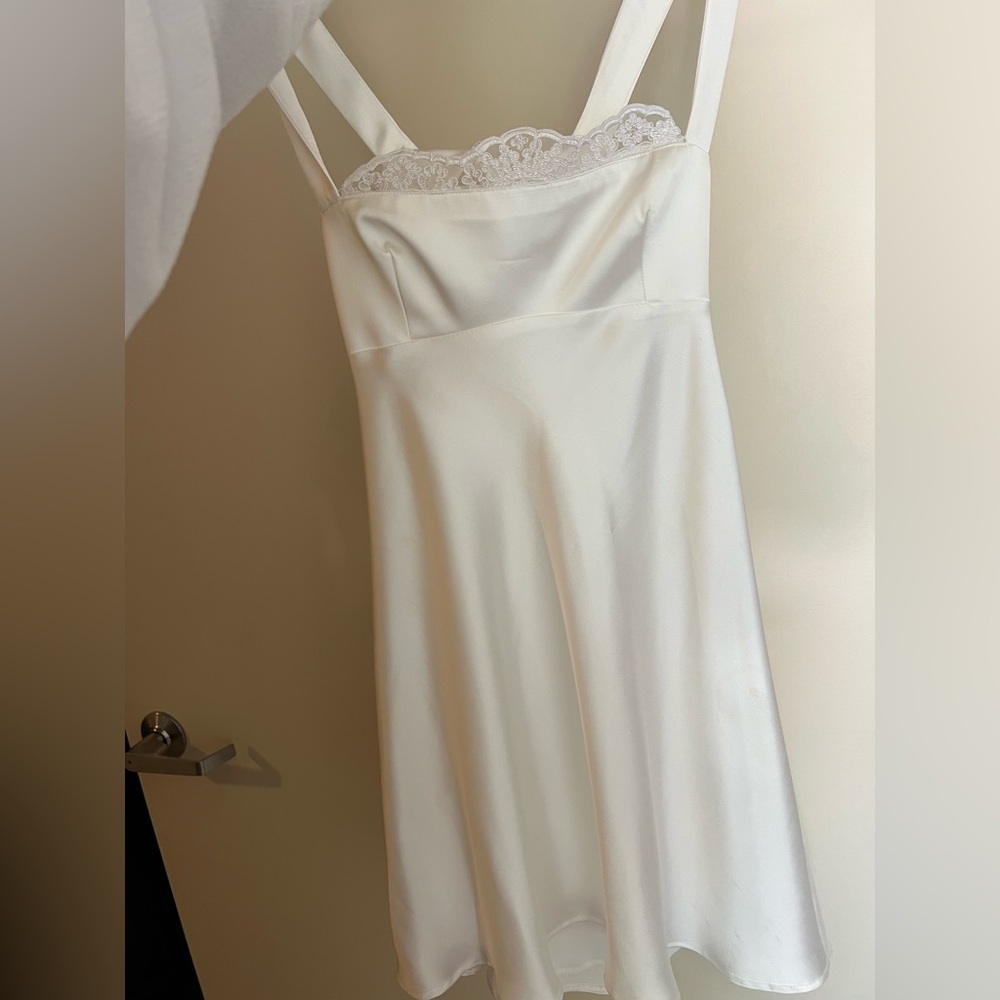 Zara White Satin Lace Trim Slip Dress